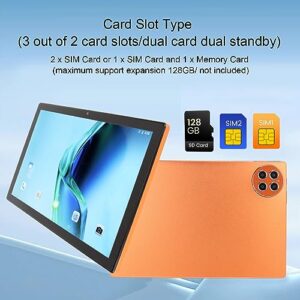 Pssopp WiFi Tablet, Smart Tablet 3200X1440 Resolution 10.1 Inch Dual SIM Dual Standby Front 8MP Rear 13MP 8GB RAM 128GB ROM 5G WiFi 8800mAh for Game for Studying (Orange)