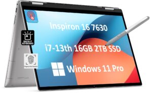 dell inspiron 16 7000 7630 2-in-1 business laptop (16" fhd+ touchscreen, 13th gen intel 12-core i7-1360p, 16gb ddr5 ram, 2tb ssd, active stylus) backlit, fingerprint, fhd webcam, win 11 pro, silver