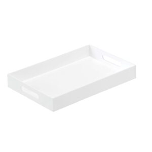 BEYLANG Glossy White Sturdy Acrylic Serving Tray with Handles-10x15Inch-Serving Coffee,Appetizer,Breakfast,Butler-Kitchen Countertop Tray-Makeup Drawer Organizer-Vanity Table,Ottoman Tray-Decorative