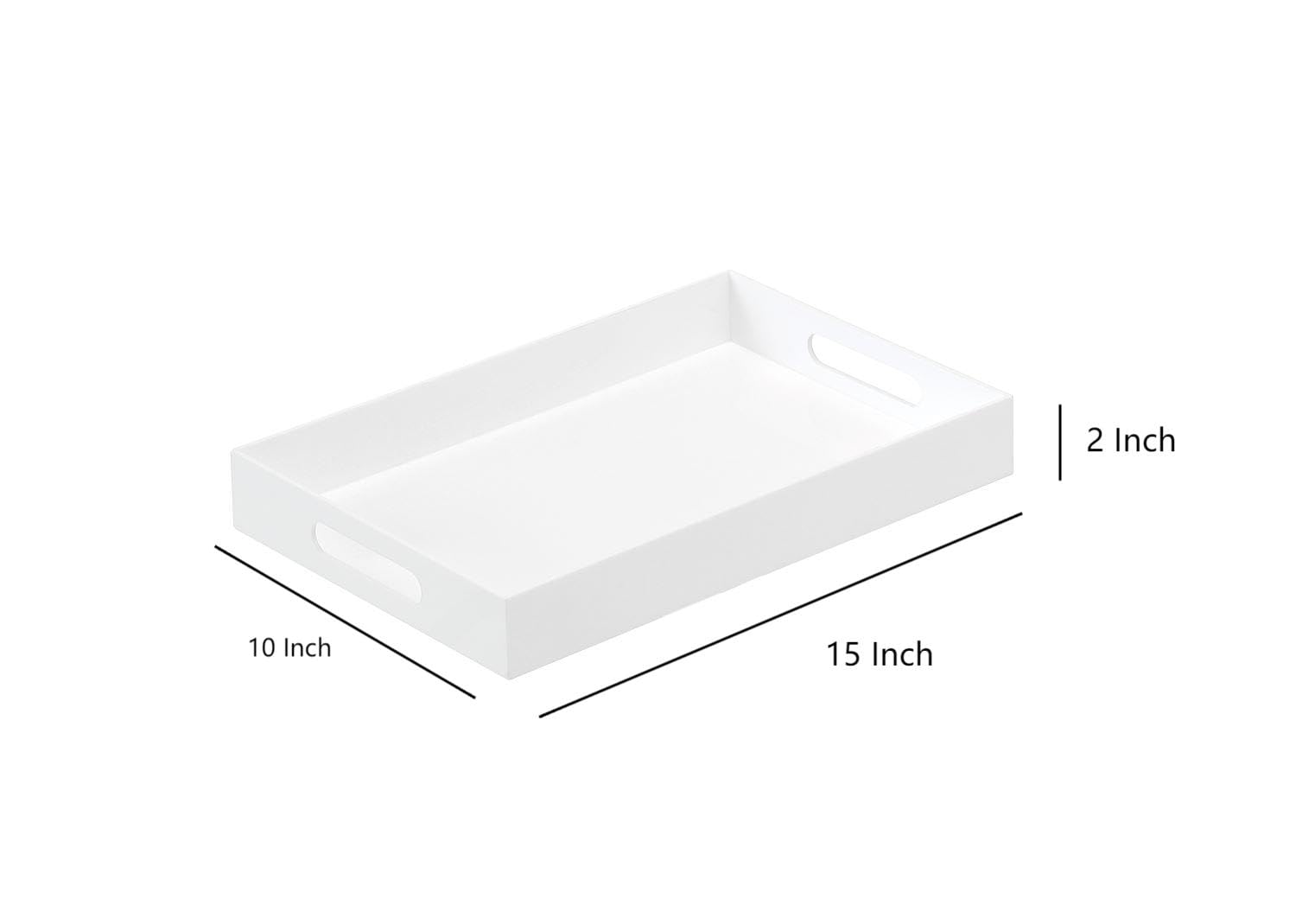 BEYLANG Glossy White Sturdy Acrylic Serving Tray with Handles-10x15Inch-Serving Coffee,Appetizer,Breakfast,Butler-Kitchen Countertop Tray-Makeup Drawer Organizer-Vanity Table,Ottoman Tray-Decorative