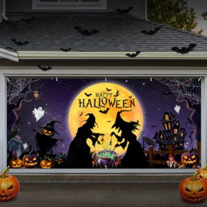 large halloween garage door cover garage door decoration backdrop party background wall banner for outdoor halloween themed party decoration 6 x 13 ft (backdrop-01)