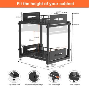 Under Sink Organizer,Cabinet Organizer and Storage,2 Tier Pull Out Under Bathroom Sink Organizers with Two Sliding Drawers,Adjustable height Metal Under Counter Organization for Kitchen and Bathroom