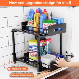 Under Sink Organizer,Cabinet Organizer and Storage,2 Tier Pull Out Under Bathroom Sink Organizers with Two Sliding Drawers,Adjustable height Metal Under Counter Organization for Kitchen and Bathroom