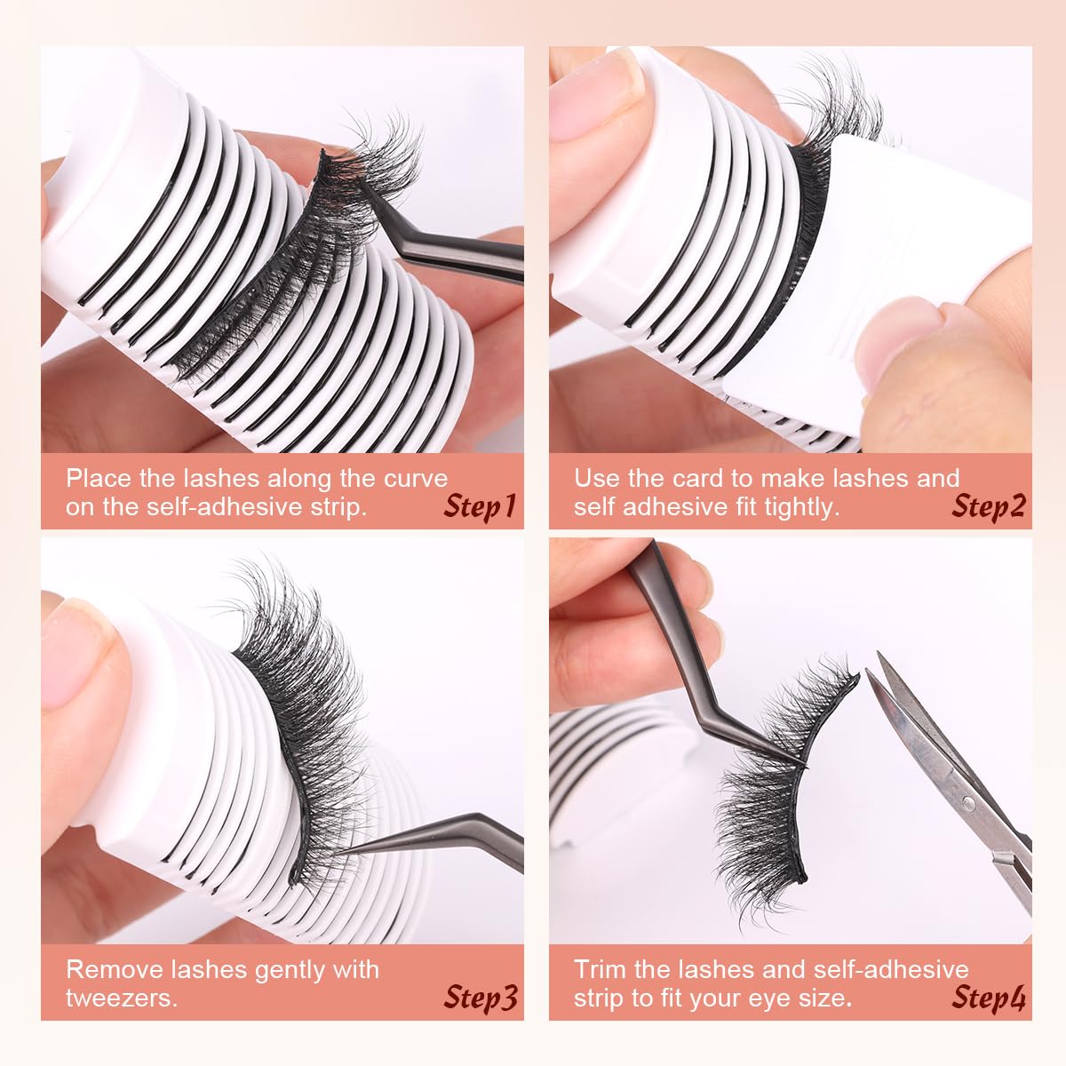 Self Adhesive Eyelashes Strips for Lashes Natural Look 36 Pcs Strong-Hold Reusable Self Adhesive Eyelashes Spare Adhesive Strip (Black)