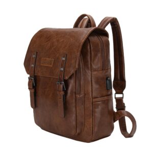 wrangler pu leather backpack for men & women travel laptop backpack college vintage dark brown backpack with usb charging port