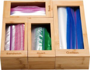 bartnelli seal top plastic bag organizer storage for kitchen drawer organization, plastic sandwich baggie holder dispenser