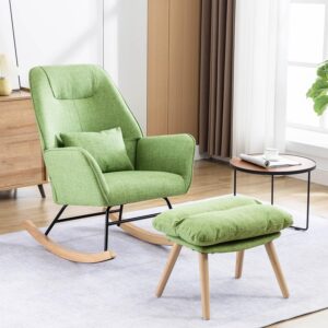 altrobene rocking chair with ottoman and pillow, glider rocker chair, accent arm chair lounger for living room/bedroom/nursery, high back, solid hardwood base, green