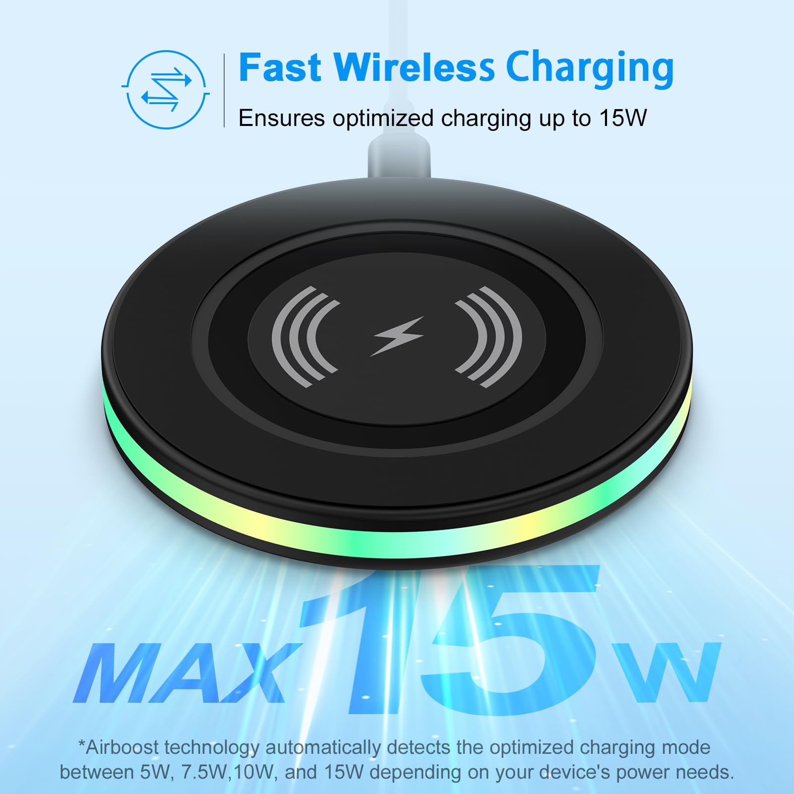 15W Fast Wireless Charger Pad for Samsung Galaxy Z Fold 5,Z Flip 5 4 S24 S23 Ultra S22 S21 FE S20,Motorola Moto Edge 2022 Edge+ 2023,Edge 40 Pro,Google Pixel 8a 8 7,Android Phone Wireless Charging Pad