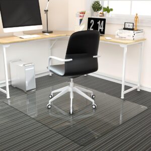 [tempered glass] 36" x 46" glass chair mat, heavy duty hard tempered glass mat with round corner and polished edge, transparent glass office chair mat for office and home hard floor or carpeted
