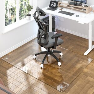 [Tempered Glass] 36" x 46" Glass Chair Mat, Heavy Duty Hard Tempered Glass Mat with Round Corner and Polished Edge, Transparent Glass Office Chair Mat for Office and Home Hard Floor or Carpeted