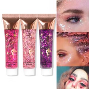 SeleneTenderaes 8 Pink Color Body Glitter Silver Face Hair Self Adhesive Gel Festival Accessories Cosmetic Glitter Long Lasting Chunky Sequins Glitters for Eye Lip Nails Gel Festival Rave 23g