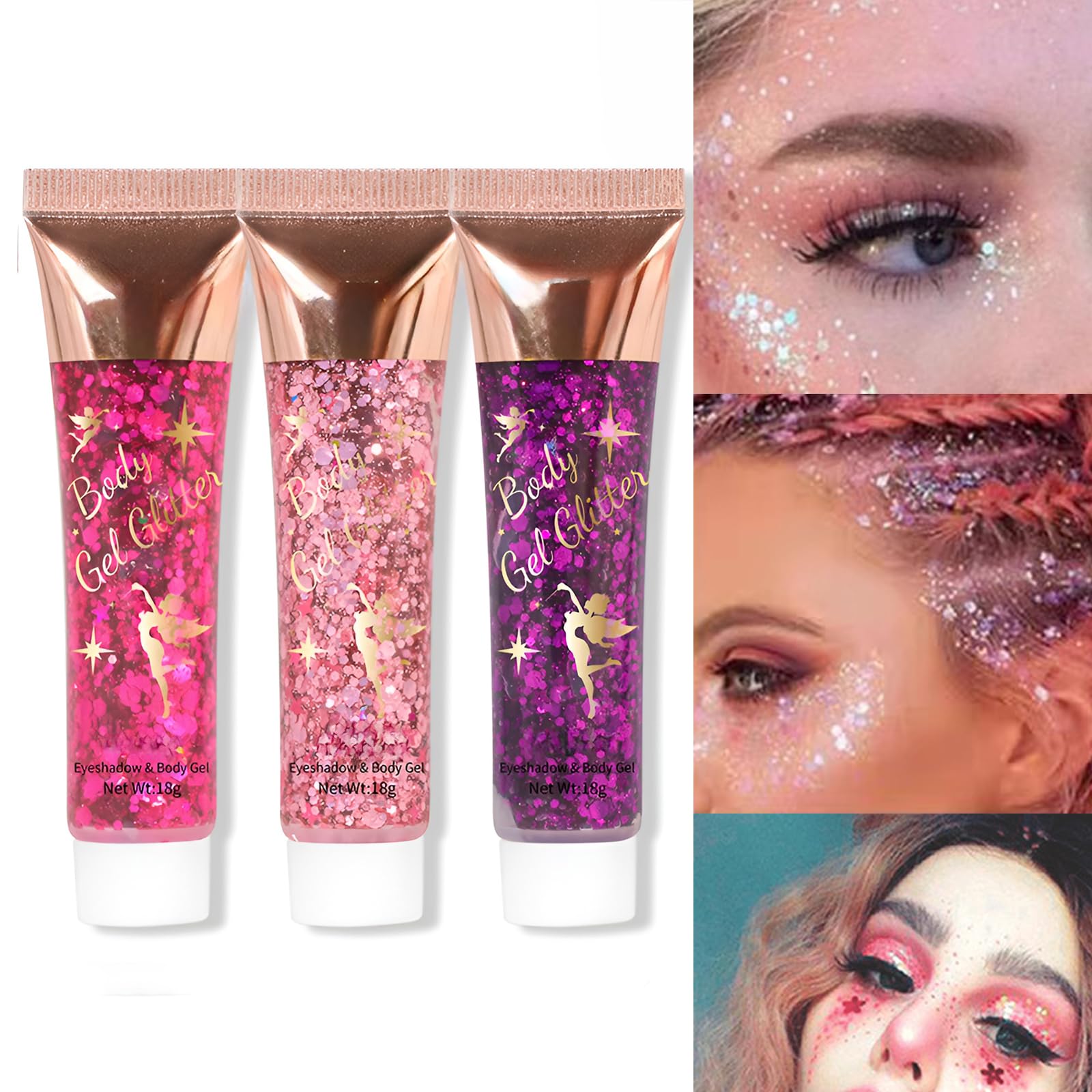 SeleneTenderaes 8 Pink Color Body Glitter Silver Face Hair Self Adhesive Gel Festival Accessories Cosmetic Glitter Long Lasting Chunky Sequins Glitters for Eye Lip Nails Gel Festival Rave 23g