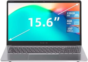 sgin laptop, 15.6 inch 4gb ddr4 ram 128gb ssd, laptops with intel celeron quad core processor, intel uhd graphics 600, wifi, bluetooth 4.2, usb3.0, mini hdmi, webcam