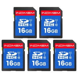 indmem sd card 16gb (5 pack) - sdhc flash memory card uhs-i u1 class 10 high-speed full hd video compatible with digital point-and-shoot cameras, hd camcorders, dslr and pc