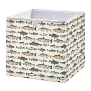 emelivor vintage fishes cube storage bin fabric storage cubes large storage baskets for shelves collapsible cube organizer bins for shelves nursery closer bedroom home,11 x 11inch