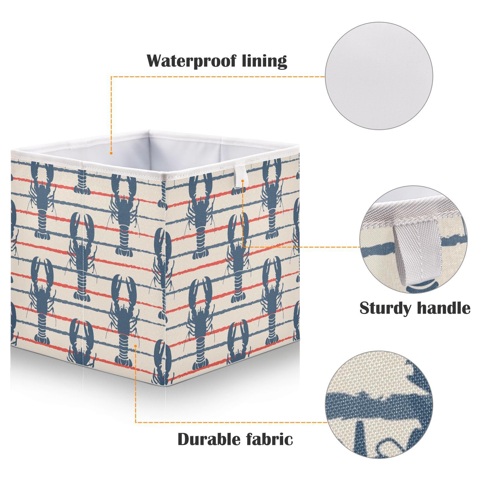 Emelivor Retro Marine Lobster Cube Storage Bin Fabric Storage Cubes Large Storage Baskets for Shelves Collapsible Cube Organizer Bins for Shelves Home Office Clothes Clothing,11 x 11inch