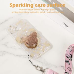 Lekihan Cartoon Case for iPhone 14 6.1 with HD Screen Protector and Lanyard and Bling Sparkle Phone Stand Cute Phone Case for Girls Women (for iPhone 14)