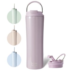 bottle bottle insulated water bottle coffee tumblers with dual-use lid and straw double walled iced travel coffee mug for woman and man 24oz stainless steel tumbler with handle（light purple）