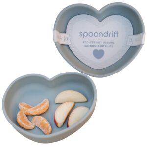 spoondrift 100% food grade silicone suction heart plate | for babies and toddlers, bpa free, diswasher safe & microwave safe - choose from 6 colors (sage)