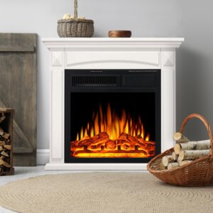 havato 25" electric fireplace mantel wooden surround firebox, free standing fireplace,home space heather,adjustable led flame,remote control,750w/1500w,white,thin(25"x27")