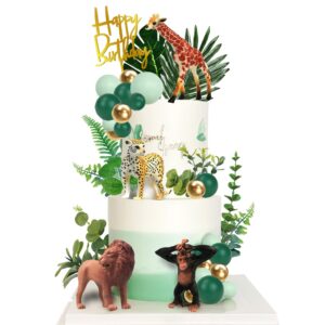 40 pcs safari jungle cake toppers chimpanzee monkey cake toppers animals figure toys gold palms picks jungle wild one animals cake decorations for baby shower safari party holiday party (style 1)