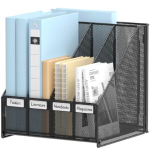 outwolf magazine file holder with 4 vertical file sorters, desk file organizer book binder holder rack, black
