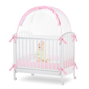yavil baby crib tent net to keep baby from climbing out, baby safety tent toddler canopy netting falls and mosquito bites with breathable mesh & pack n play tent (pink,twin size)