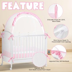 YAVIL Baby Crib Tent Net to Keep Baby from Climbing Out, Baby Safety Tent Toddler Canopy Netting Falls and Mosquito Bites with Breathable Mesh & Pack N Play Tent (Pink,Twin Size)