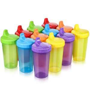 mifoci 10 oz sippy cups for toddlers reusable no spill cups with lids toddler baby feeding supplies, dishwasher, microwave safe, 6 colors(12)