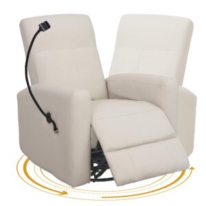 hzlagm power swivel glider chair nursery, swivel rocker recliner with usb ports, rocking chair with microfiber leather, waterproof, living room, nursery - beige