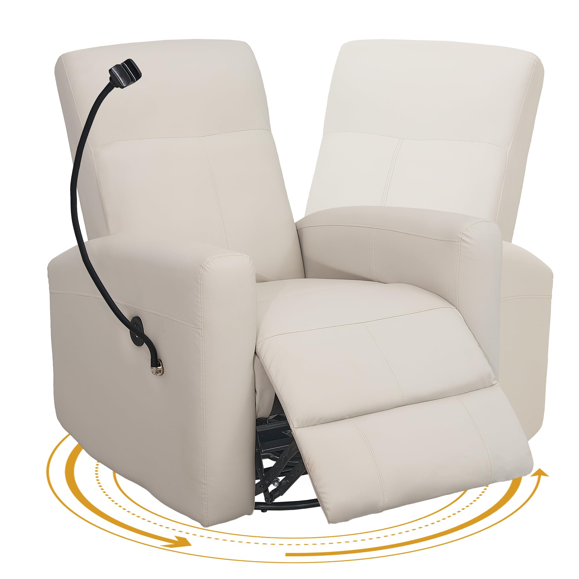 hzlagm Power Swivel Glider Chair Nursery, Swivel Rocker Recliner with USB Ports, Rocking Chair with Microfiber Leather, Waterproof, Living Room, Nursery - Beige