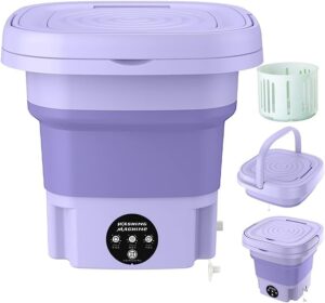 portable washing machine, 8l high capacity mini washer with 3 modes deep cleaning half automatic washt, foldable washing machine with soft spin dry for socks, baby clothes, towels (purple)