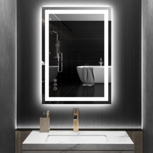 s·bagno led bathroom mirror with lights 28"x20", wall -mounted lighted bathroom vanity mirror, anti-fog, dimmable, backlit+front lit, tempered glass, memory function(horizontal/vertical)