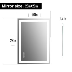 S·BAGNO LED Bathroom Mirror with Lights 28"X20", Wall -Mounted Lighted Bathroom Vanity Mirror, Anti-Fog, Dimmable, Backlit+Front Lit, Tempered Glass, Memory Function(Horizontal/Vertical)