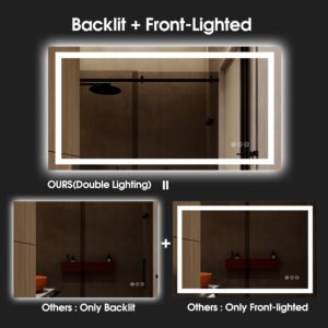 S·BAGNO LED Bathroom Mirror with Lights 28"X20", Wall -Mounted Lighted Bathroom Vanity Mirror, Anti-Fog, Dimmable, Backlit+Front Lit, Tempered Glass, Memory Function(Horizontal/Vertical)