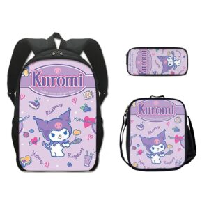 3pc set kuromi backpack with lunch bag pencil case cute backpack cartoon game backpack laptop backpack lightweight durable