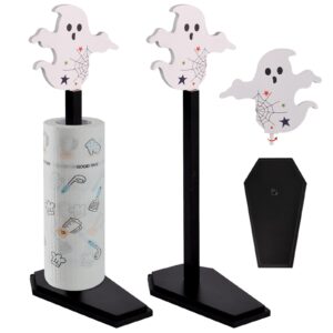 2pcs bat paper towel holder with coffin base-gothic home decor for halloween-ghost halloween gothic decor paper towel holder for countertop stand (ghost)
