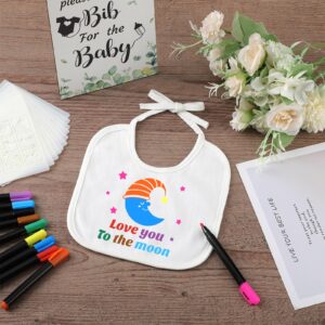 Newwiee 55 Pcs DIY Baby Bibs Set Includes 22 White Feeder Bibs 22 Stencils 10 Fabric Markers 1 Wooden Baby Shower Game Sign (Greenery)