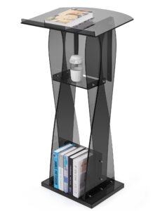 hodlbit upgraded acrylic podium stand, pulpits for churches, 47.5inch modern lecterns & podiums with storage shelf for classroom, weddings, professional presentation podiums, easy assembly