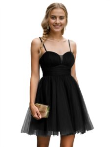 ever-pretty women's trendy tulle high waist v-neck summer ball gowns for party black us12