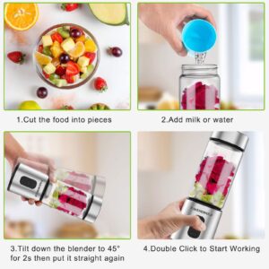 Glass Portable Blender for Smoothies: Personal Blender for Shakes and Smoothies USB Rechargeable, for Baby Food Travel Beach Office Sports Use