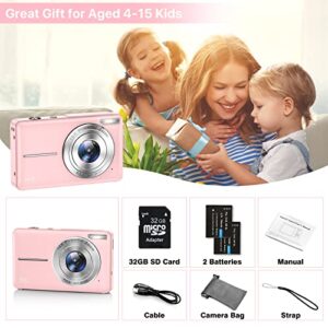 Digital Camera, FHD 1080P Digital Camera for Kids with 16X Digital Zoom, Compact Point and Shoot Camera Portable Mini Camera Small Camera for Teens Students Boys Girls Seniors(Light Pink)