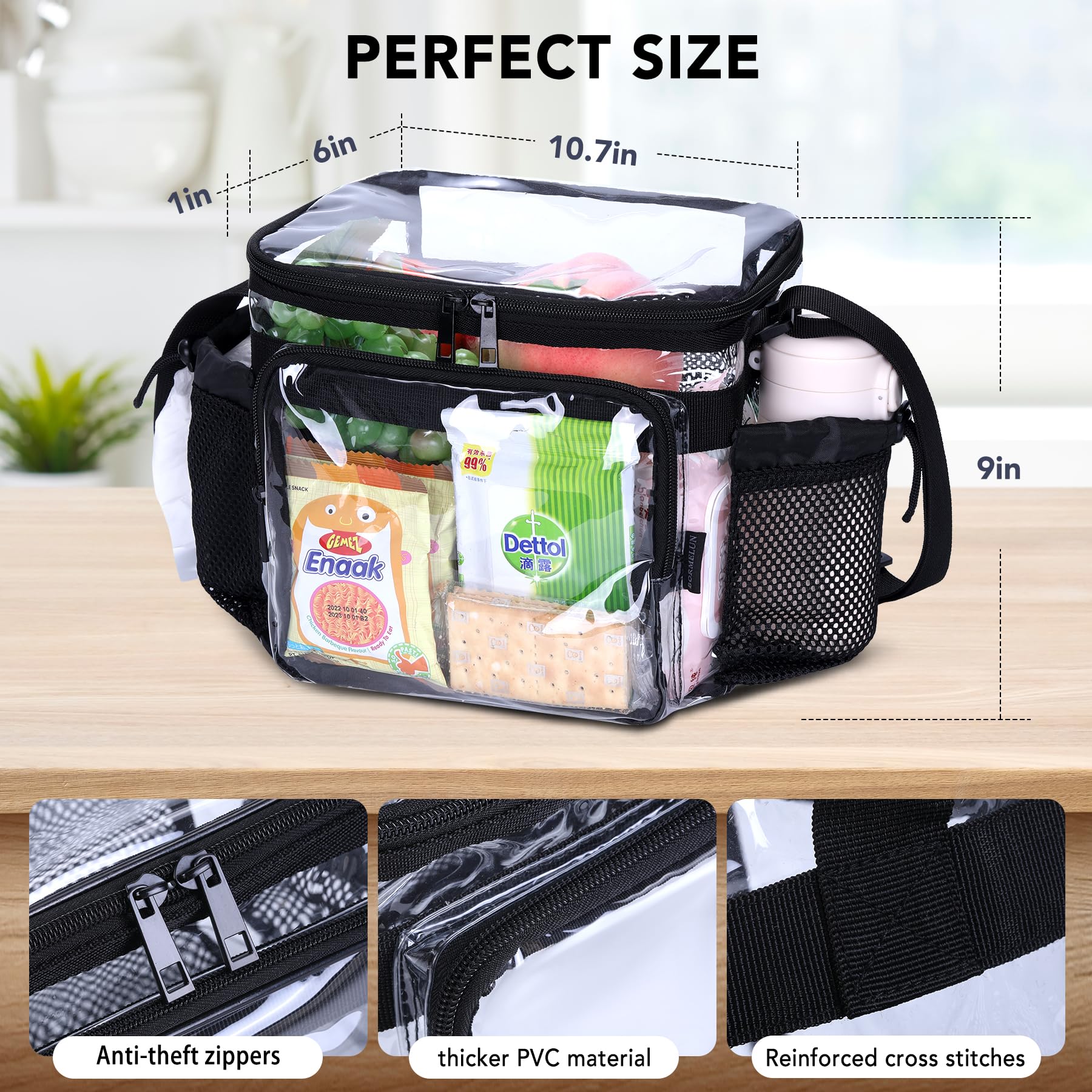 BORMELUN Stadium Approved Clear Lunch Bag - Heavy Duty, Large Transparent Clear Lunch Box for Men & Women, Ideal for Work and Correctional Officers(black)