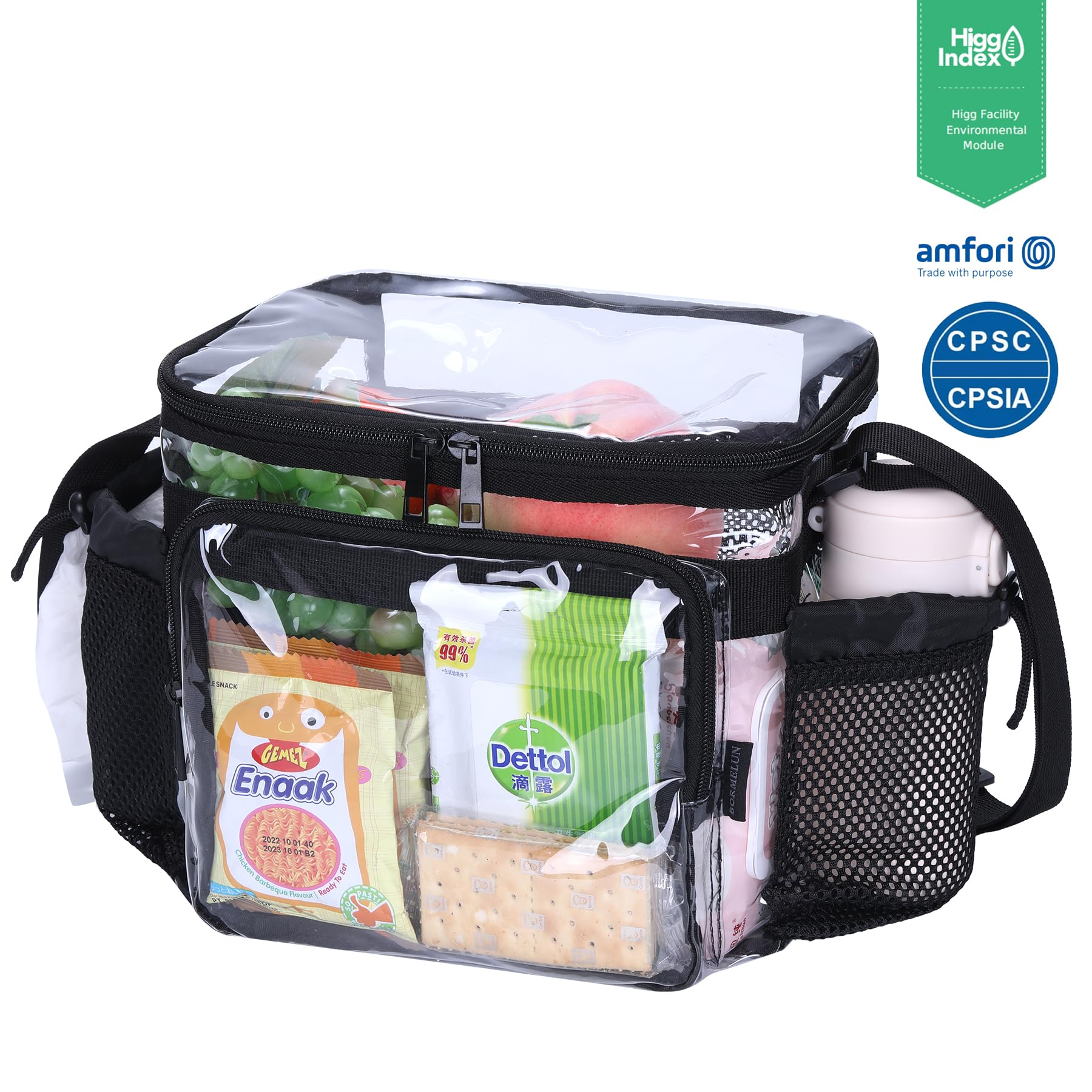 BORMELUN Stadium Approved Clear Lunch Bag - Heavy Duty, Large Transparent Clear Lunch Box for Men & Women, Ideal for Work and Correctional Officers(black)