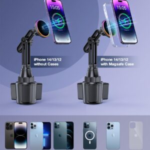 MOKPR for MagSafe Car Mount Charger- Wireless Car Charger Magnetic Cup Holder Phone Mount-Colorful LED HandsFree Magnet Car Charger for iPhone 15/14/13/12 Series