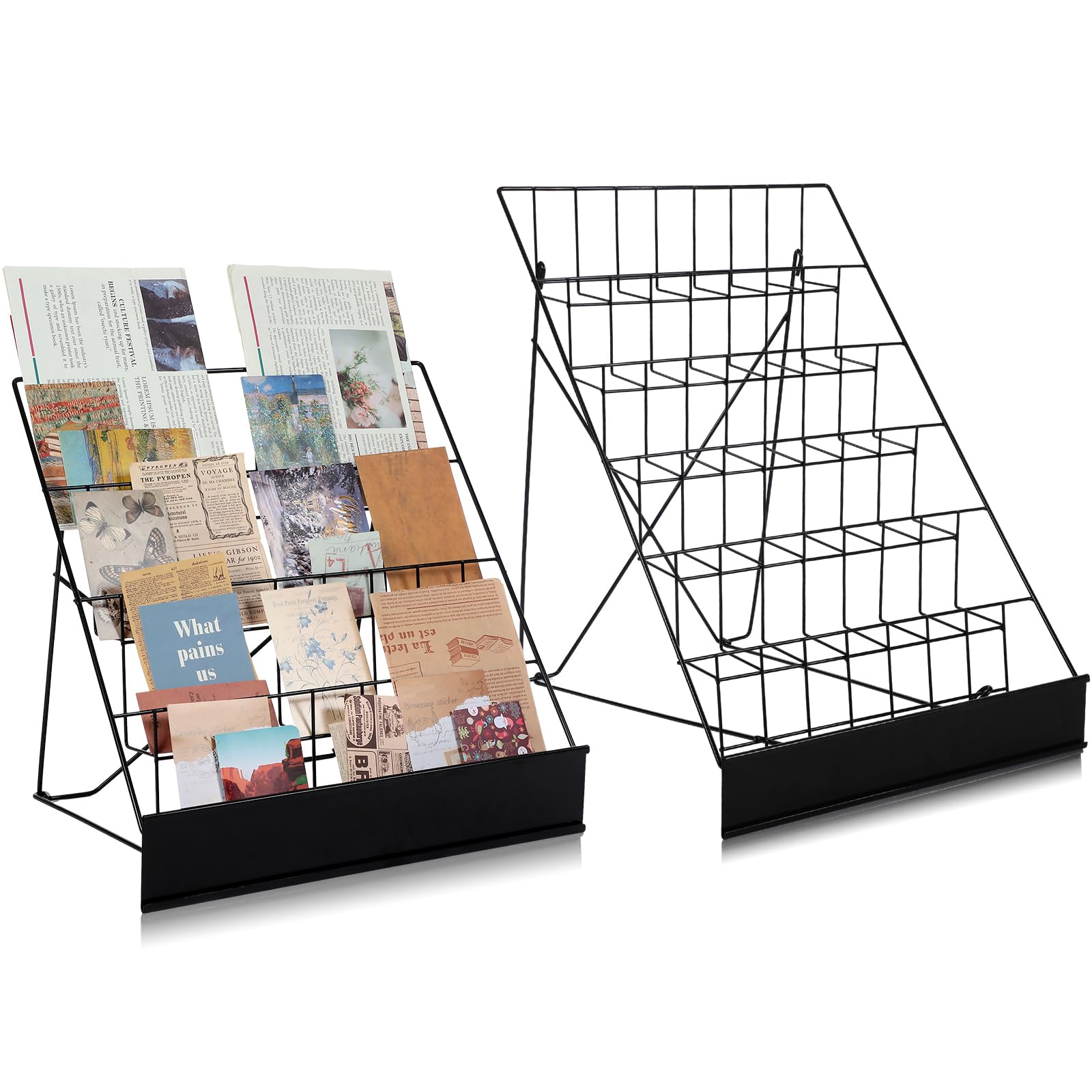 Ireer 2 Set 4 Tiered and 6 Tiered Wire Display Rack for Countertop, Book Display Rack Comic Book Magazine Newspaper Display Stand CD Greeting Card Shelf Stand Holder for Library Classroom Office