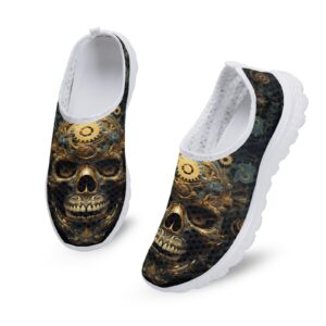 Golden Skull Sneakers Slip Resistant Print Shoes No Shoelaces Slip On Walking Travel Shoes for Women Girls No Laces Mesh Shoes Heels Work Travel Mesh Slip On Shoes Arch Support Hands Free Sneakers