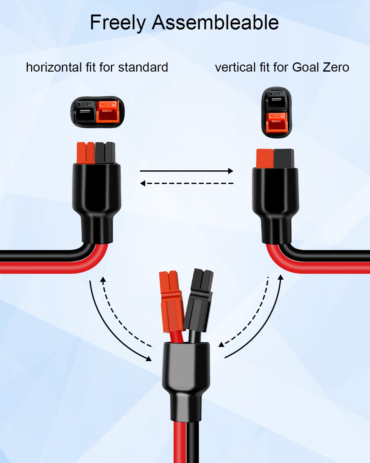 HUQUZN 10AWG 12FT Solar Panel Extension Cable Compatible with Ads Port Adapter and Solar Connector, Solar Charger Cable Kit for Portable Solar Generator Power Station RV, Vertical