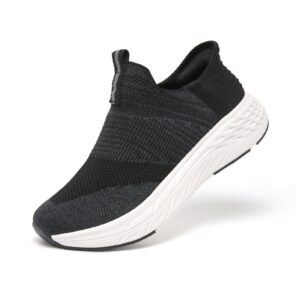 women's hands-free slip-on casual sneakers, lightweight arch fit walking shoes, knit-comfortable tennis running workout sneakers for women, black m7.5
