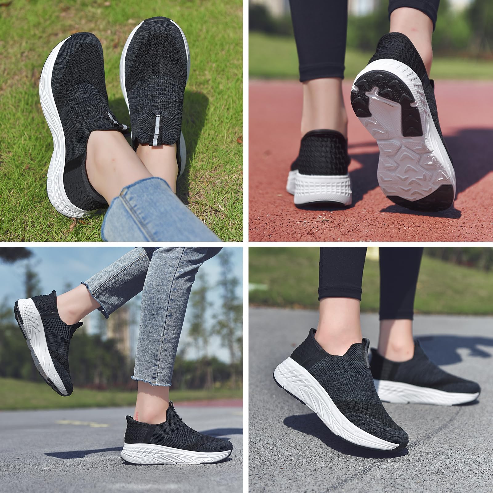 Women's Hands-Free Slip-On Casual Sneakers, Lightweight Arch Fit Walking Shoes, Knit-Comfortable Tennis Running Workout Sneakers for Women, Black M7.5